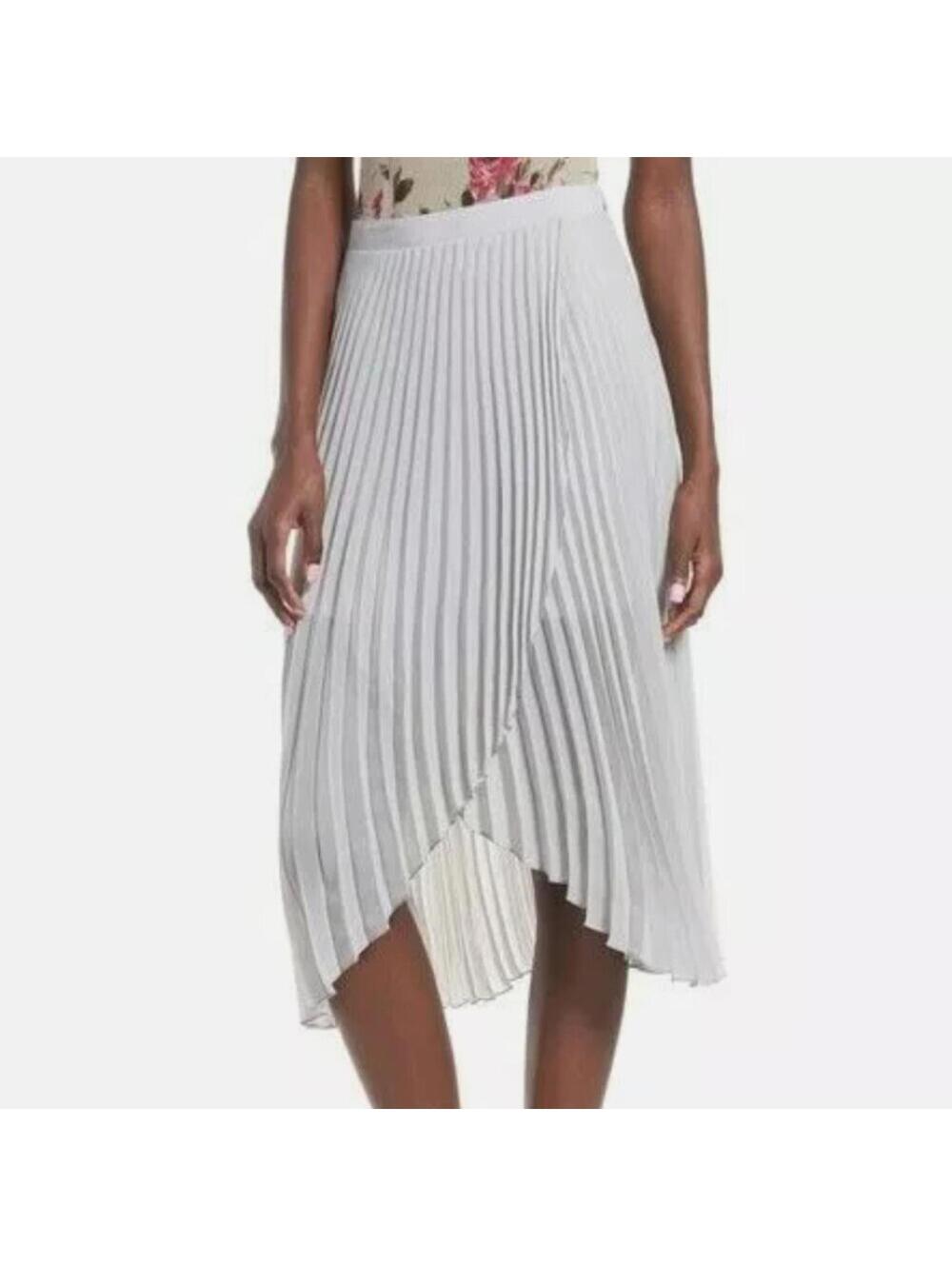 Leith Gray Pleated Asymmetrical Midi Skirt Size S NWT - Picture 1 of 6